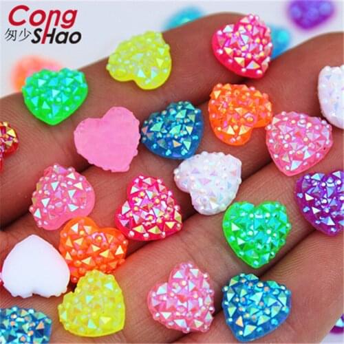 Cong Shao 70pcs 11.5mm AB Color Flatback Heart Resin Rhinestones Trim Stones Crystals Flatback DIY Wedding Accessories WC133