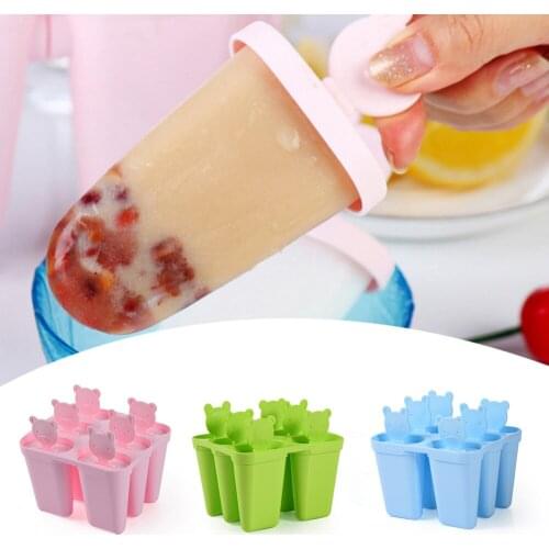 Ice Lolly Molds Maker Form DIY Cute 6 Bear Mold Popsicle Molds Yogurt Ice Box Fridge Frozen Ice Cream Tools ice cream mold