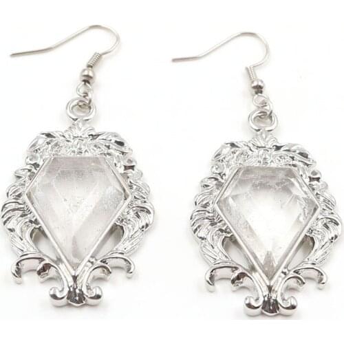 FYSL Silver Plated Geometric Shape Clear Quartz Dangle Earrings for Women Tiger Eye Stone Jewelry