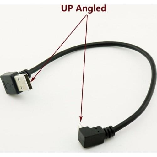1pcs USB 2.0 A Male Plug UP Angle 90 Degree to Micro USB 5 Pin Male UP Angled Data Charge Adapter Cable Cord 25cm