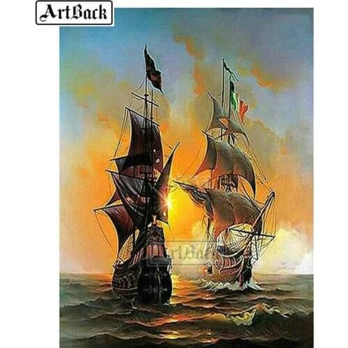 Full square drill 5d diamond painting sailboat sunset diy 3d diamond embroidery beautiful view diamond mosaic rhinestone crafts