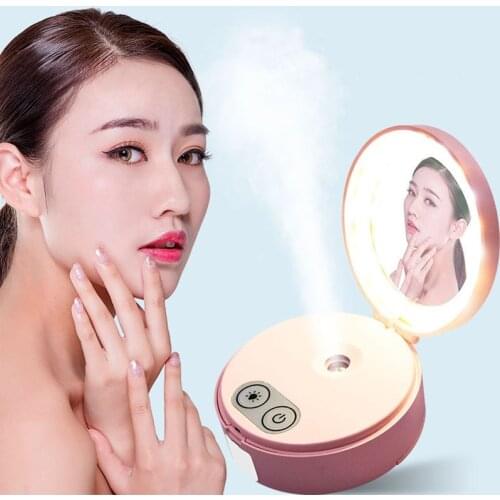 Nano Mist Sprayer Led Makeup Pocket Mirror USB Rechargable Mini Handy Face Steamer Pocket Mirror Makeup Light Mirrors Skin Care