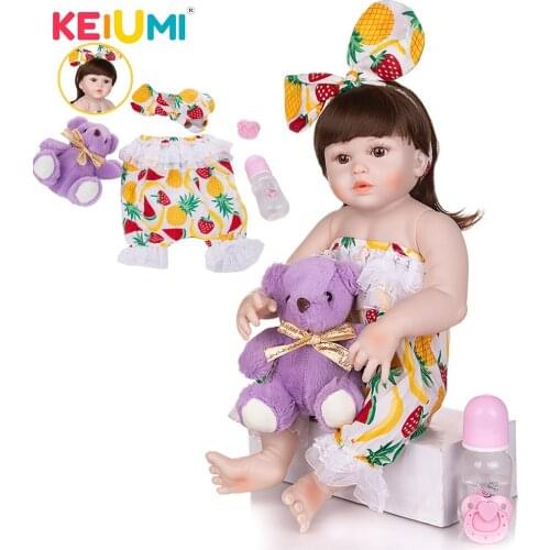KEIUMI New Lovely 23 Inch Girl Reborn Baby Doll Toddler Full Silicone Body Bebe Reborn Toy For Kids Birthday Surprise Gifts