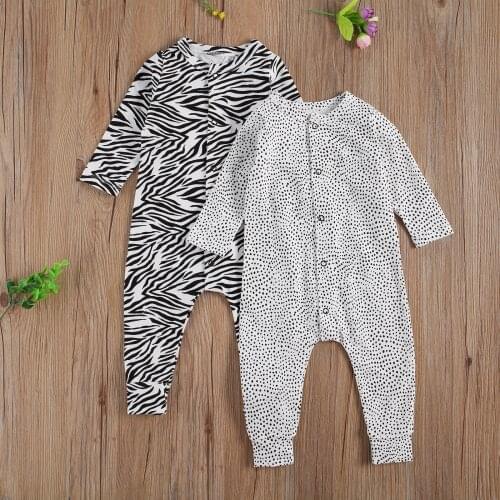 Babys Spring Autumn Printed Romper Long Sleeve Single Breasted Jumpsuit Baby Girl Boy Clothes 0-24M
