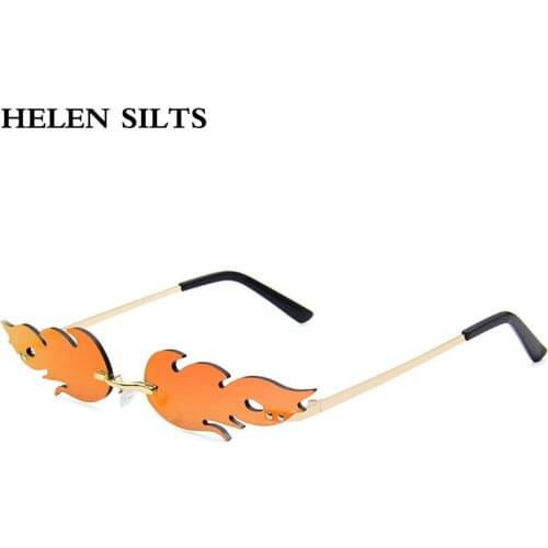 Fashion Small Mirror Rimless Sunglasses Women New Punk Red Flame Shades Sun Glasses Men Women Vintage Unique Doodle Glasses H13