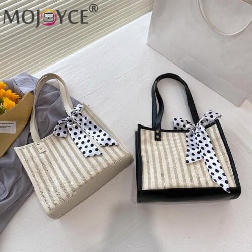 Fashion Woven Women Handbags Woven Stripe Ladies Shoulder Bag Leisure Youth Shopping Bag Casual Ladies Tote Handbags