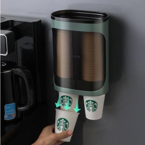 Wall-Mounted Puch Free Disposable Cup Holder Home Office Convenient Paper Cup Storage Rack