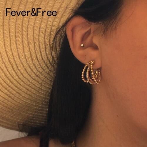Fever&Free 2020 New Arrival Stub Earrings For Women Small Gold Beads Fashion Shiny Multideck Hanging Earrings Party Jewelry Gift