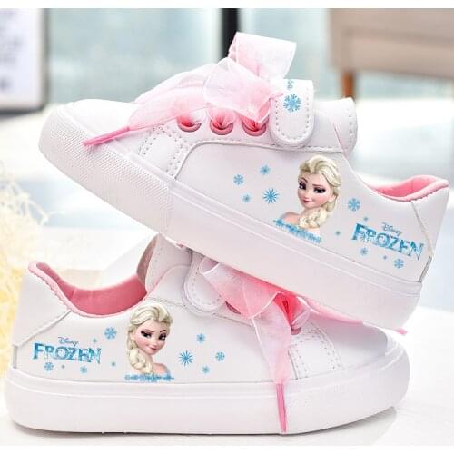 Disney autumn new girls pu shoes childrens casual white shoes Korean version of the wild elementary school sports shoes