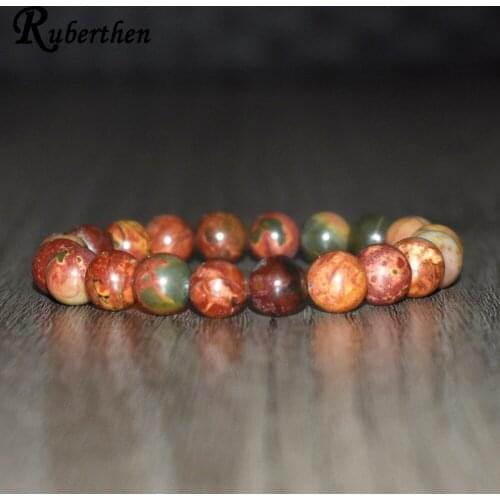 Ruberthen New Design 10mm Picasso Jaspers Bracelet for Men Trendy Energy Protection Bracelet Healing Anxiety Bracelet