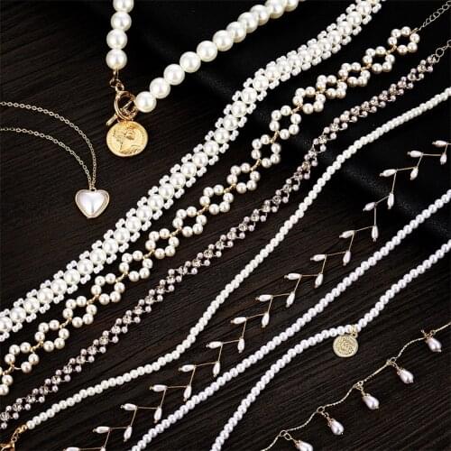 Fashion Crystal Pearl Necklaces For Women Vintage Bow Knot Flower Coin Choker Necklace Temperament Jewelry 2020 New