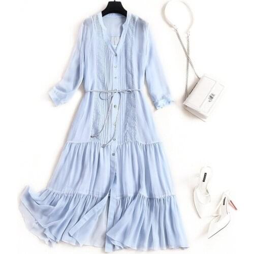 100% Silk Summer Dress 2021 Elegant Dresses for Women Casual Midi Dress Female Korean Fashion Vestido De Mujer Pph4211