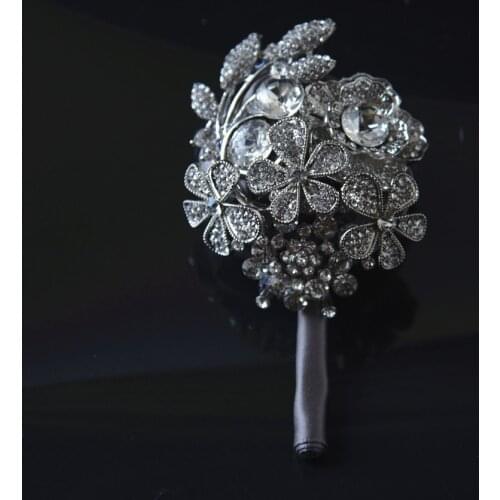 JaneVini Luxury Crystal Wedding Groom Corsages Ceremony Gray Brooch Wedding Boutonnieres With Pin Groomsmen Flowers Boutonniere