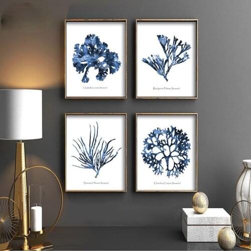 Self-adhesive Wall Sticker Poster Nature Beach Nautical Art Watercolor Blue Ocean Creature Coral Wall Picture Home Decor