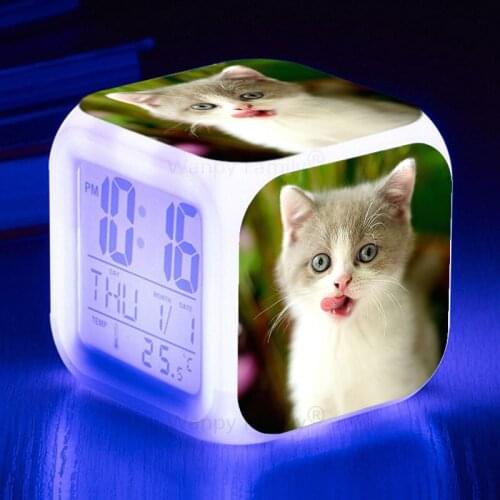 Cute Cartoon Dog Cat Alarm Clock Led 7 Color Change Digital Light Lcd Display Watch Relogio Wake Up Light Kids Gift birthday