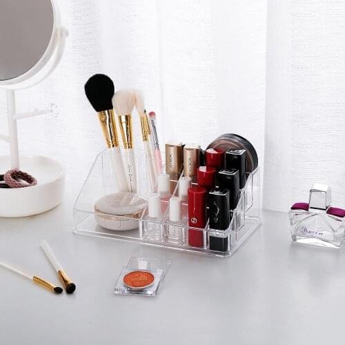 16 Grids Transparent Desktop Lipstick Holder Makeup Brush Storage Rack Cosmetic Organizer Holder Plastic Box