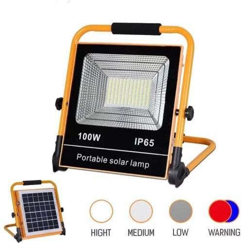 50W 100W LED Solar Floodlight Outdoor Travel Searchlight IP65 Waterproof Portable Street Light with Power Bank Function