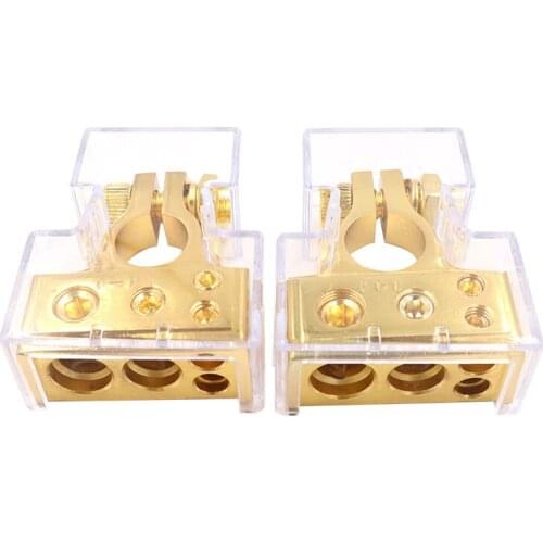 Universal 0/2/4/8/10 AWG Gauge Positive & Negative Battery Terminal Clamp-Glod Pair (with Cover)