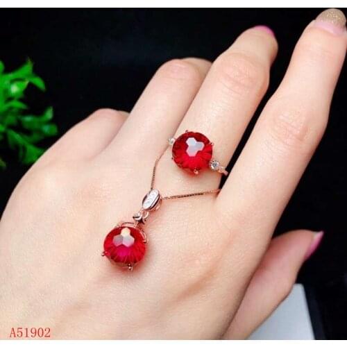 KJJEAXCMY boutique jewelry 925 sterling silver inlaid natural red topaz gemstone female ring necklace pendant support test
