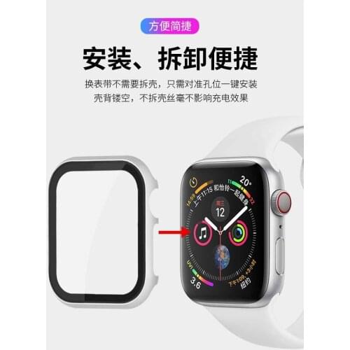 Protective case For Apple watch SE cover 40mm 44 38 42 Aluminum alloy Frame film 2 in 1 For iwatch 6 5 4 3 2 1 tempered glass