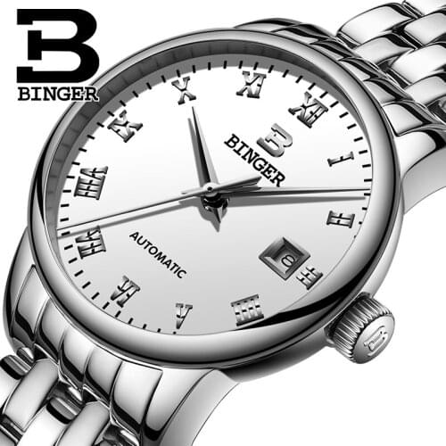 New Switzerland Ladies Watch BINGER luxury brand Mechanical Wristwatches sapphire full stainless steel Womens watches B-5005L-1