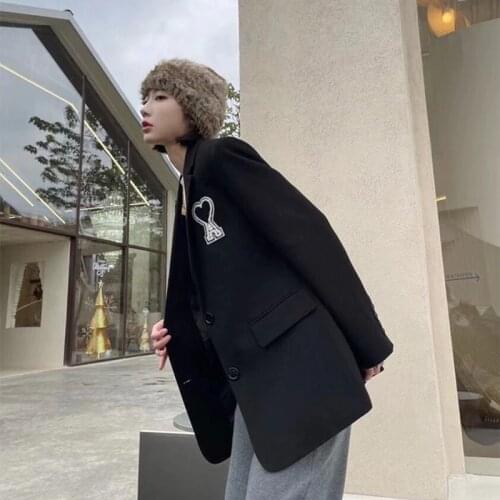 2021 Women Spring Autumn New Brand Fashion Black Blazer Female Casual Loose Coat Letter Embroidery Outerwear high quality Jacket