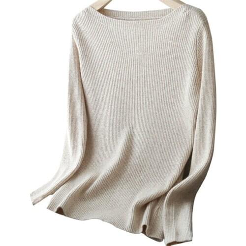 Pure goat cashmere knit women brief slash neck pullover sweater solid color S-XL retail wholesale