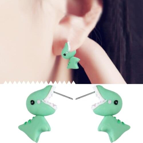 1 Pair Soft Pottery Dinosaur Earrings Green Stud Earrings Fine Jewelry for Women Child Girls Gift for Women