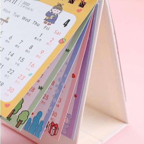 2022 Cartoon Mini Desk Calendar Simple Student Desktop Small Calendar Office Memorable Annual Calendar