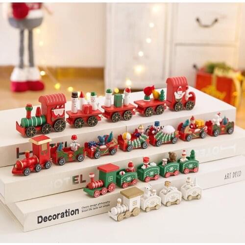 2022 Christmas Wooden Mini Train Painted Santa Claus Childrens Toys Gifts Christmas New Year Gifts Home Decoration Pendants