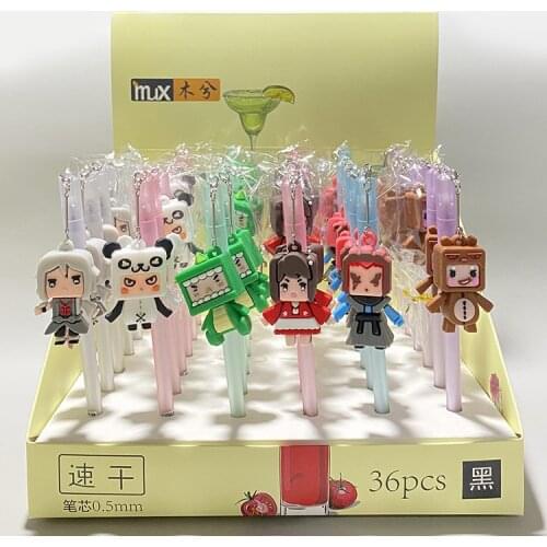 36 pcs/lot Cartoon Animal Pendant Gel Pen Cute 0.5mm Black ink Signature Pens Promotional Gift Stationery School Supplies