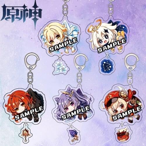 5 Styles Fashion Game Genshin Impact Diluc Paimon Keqing Cute Keychain Anime Keyring Acrylic Metal Lanyard Keyring Gift For Fans