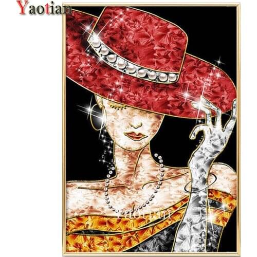 5D Diamond Painting Elegant woman wearing hat Full Drill Square Round DIY Cross Stitch Rhinestone Embroidery Mosaic Picture