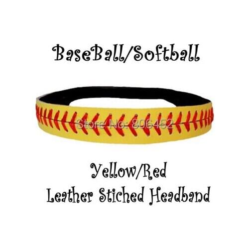 DHL free shipping wholesale 150pcs Leather Softball Seam Headband (Yellow with Red Seam)