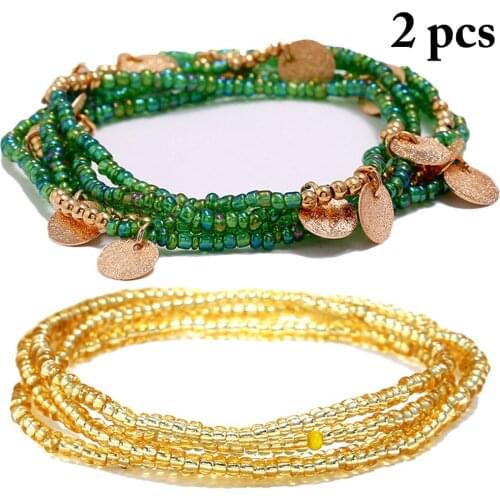 2PCS Women Girls Waist Bead Chain Fashion Colorful Bead Body Chain Belly Chain for Summer Beach Sexy Jewelry Accessories