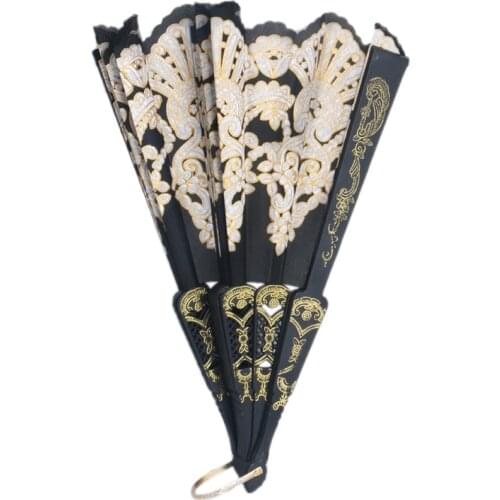 Black Spanish Style Dance Party Wedding Lace Silk Folding Hand Held Flower Fan Fashion