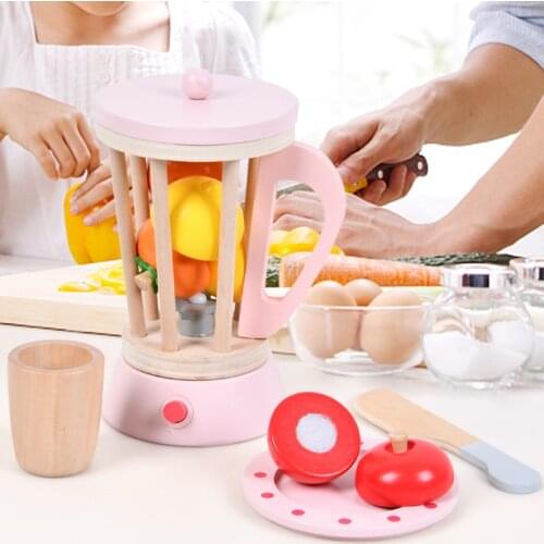 Wooden Kitchen Pretend Play Toy Simulation Pink Coffee Machine Toaster Machine Food Mixer Early Educational Toy Cooking Set Gift