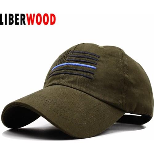 LIBERWOOD American Flag Thin Blue Line Low Profile Tactical Hat Cap For Police Law Enforcement Blue Embroidered baseball Cap hat