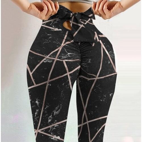 #LO Bow Workout Fitness Gym Yoga Leggings Vintage Print High Waist Athletic Tights Women Pants Running Sports Wear pantalones