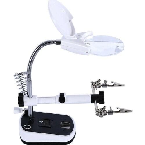 3.5X/10X Auxiliary Clip Desktop Magnifier LED Illumination Third Hand Magnifying Glass Optical Acrylic Lens Loupe for PCB Repair