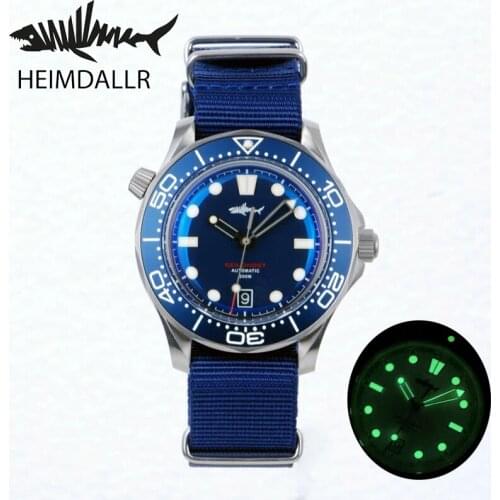 Heimdallr Mens Diver Watch Blue Dial Sea Ghost Titanium Brushed Case Luminous Sapphire NH35 Automatic Movement Mechanical Watch