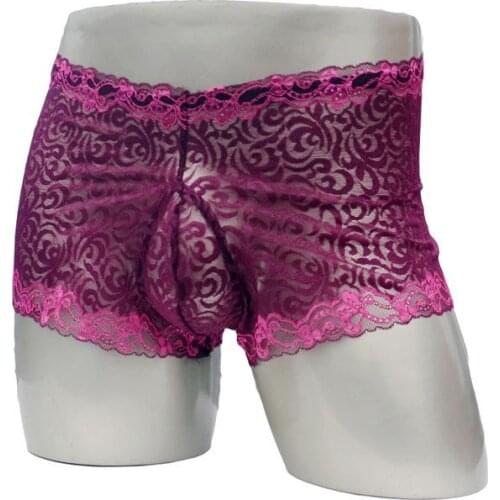 2019 Mens Underwear boxers Lace comfortable Panties Gay Solid Spandex Sexy Lingerie Underpants Mens With Penis Pouch