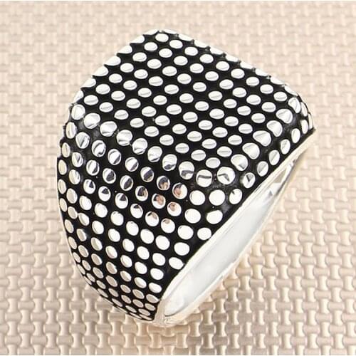 Square Dot Motif Silver Ring Men Silver Ring Made In Turkey Solid 925 Sterling Silver