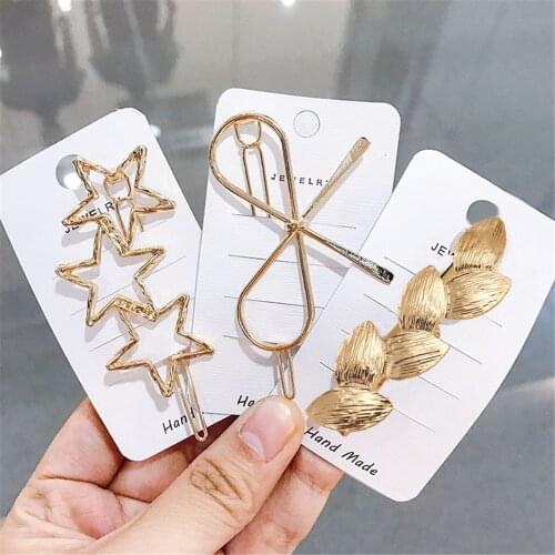 New Bow Star Heart Leaves Hollow Metal Hairpin Barrette Sweet Hair Clips Hair Styling Tools Accessories Headwear