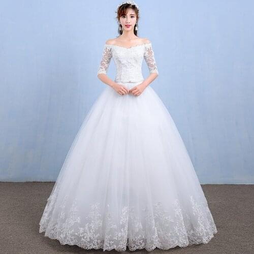 New Arrival Wedding Dress Flowers Butterfly Embroidery Lace Up Wedding dresses Boat Neck Princess Dresses Plus Size