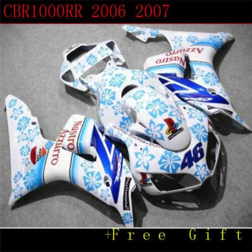 New Fairings For CBR1000RR 06 07 CBR1000 2006 2007 ABS Plastic Motorcycle Fairing Kit Cowlings Body Fittings white blue ST66