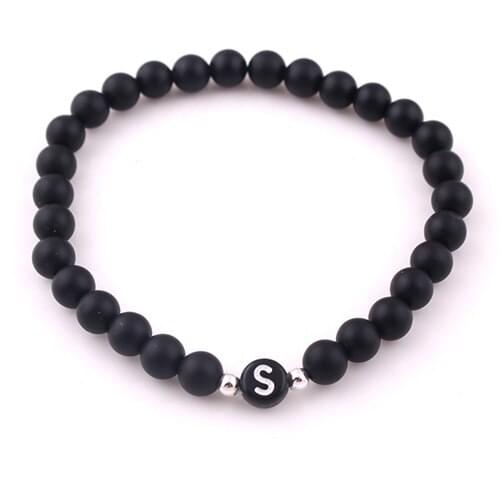 New Styles 26 letter A-Z name black bead bracelet 6mm Beads for Women Men Fashion Jewelry