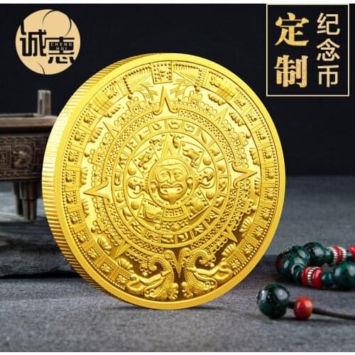 NEW Mexican Maya Aztec Calendar Prophecy Culture Gold Plated 999 Replica Commemorative Coin Collectibles Non-currency Coins