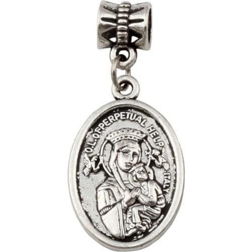 100pcs Zinc Alloy Our Lady of Perpetual Help with Saint Gerard Medal Pendants Bead Fit Charm Bracelet 12x30mm A072