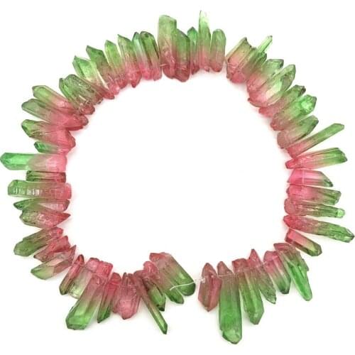 Drop Shipping 1 Stripe Green and Pink Titanium Aura Lemurian Quartz Crystal Point Healing Stone Decorative Stones and Crystals